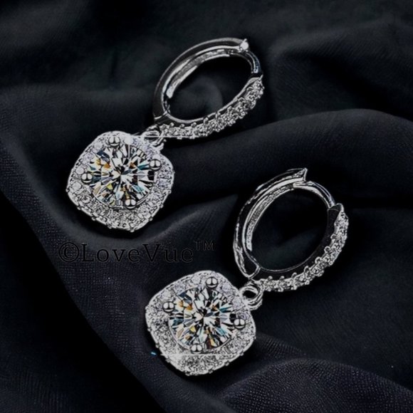 Certified 2ct. t.w. Diamond Cushion Frame Dangle Hoop Earrings - Picture 3 of 15